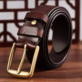 Ремень мужской кожаный с пряжкой, первый слой, настоящая коровья кожа, ретро мужской ремень, молодежный, ручной работы, универсальный, повседневный, джинсовый ремень 105cm