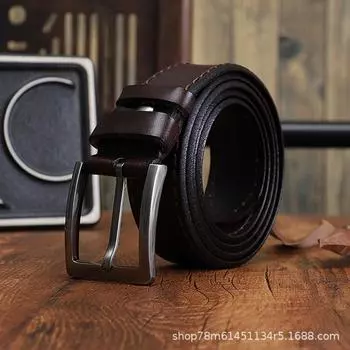 Ремень мужской кожаный заводской повседневный простой и универсальный первый слой из чистой коровьей кожи с пряжкой ручной работы 105cm светло-коричневого