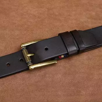 Ремень мужской модный тренд первый слой из натуральной кожи крупного рогатого скота с латунной пряжкой и блестящим ремнем 100cm