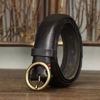 Ремень мужской модный уникальный первый слой кожи натуральная кожа корейский ретро с круглой пряжкой ремень из чистой коровьей кожи 100cm