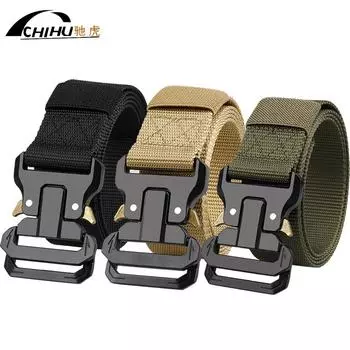 Ремень мужской, нейлоновый пояс с пряжкой из сплава, повседневный парусиновый ремень 125cm чёрный