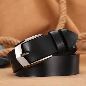 Ремень мужской, новая мода, роскошные мужские ремни для мужчин, классический винтажный кожаный ремень с пряжкой, мужской ремень из коровьей натуральной кожи AHQ2118 85cm чёрный