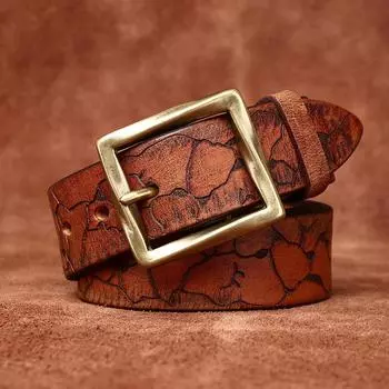 Ремень мужской ретро модный индивидуальный нишевый кожаный ремень из воловьей кожи первого слоя для молодежи 100cm
