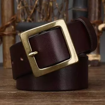 Ремень мужской ретро простой глянцевый первый слой из натуральной коровьей кожи с пряжкой повседневный универсальный новый ремень 100cm