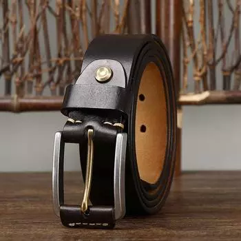 Ремень мужской ретро простой повседневный пряжка из нержавеющей стали натуральная кожа коровья кожа молодежный универсальный ремень для джинсов мужской