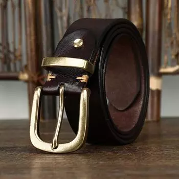 Ремень мужской ретро стираный итальянский первый слой коровьей кожи латунная пряжка корейский стиль новый модный ремень 100cm