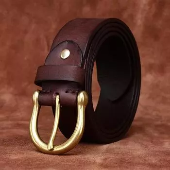 Ремень мужской ретро стираный матовый состаренный первый слой коровьей кожи латунная пряжка простой повседневный джинсовый ремень мужской 100cm