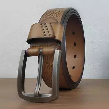 Ремень мужской с пряжкой первого слоя, деловой, повседневный, из чистой коровьей кожи, высококачественный кожаный ремень в стиле ретро, молодежная мода, трендовый ремень 105cm хаки