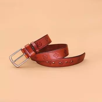 Ремень мужской с тиснением и пряжкой из сплава, повседневный деловой ремень с пряжкой 110cm-130cm хаки