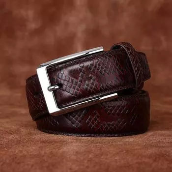 Ремень мужской широкий деловой модный формальный костюм брюки змеиный узор кожаный пряжка из чистой коровьей кожи тисненый мужской ремень 100cm