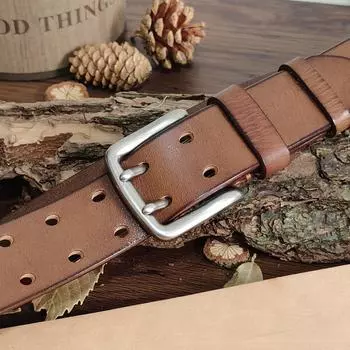 Ремень мужской спецназ с двойной пряжкой из натуральной кожи, первый слой из натуральной бычьей шкуры, повседневный ремень в стиле ретро 100cm