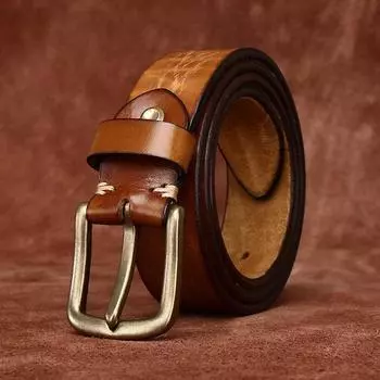 Ремень мужской винтажный матовый вымытый старый утолщенный первый слой коровьей кожи с латунной пряжкой повседневный джинсовый ремень мужской 100cm