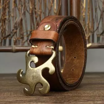 Ремень мужской, винтажный, потертый, с рваной пряжкой, мужской кожаный ремень с гладкой пряжкой, модные модные джинсы первого слоя из воловьей кожи 100cm