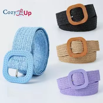 Ремень-плед из полипропилена с квадратной пряжкой цвета конфет, эластичный, универсальный, для женщин 90x4cm бежевый