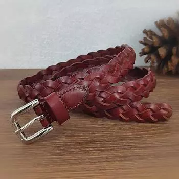 Ремень плетеный женский из натуральной кожи, первый слой коровьей кожи, модный декоративный тонкий ремень, женский повседневный ремень с пряжкой 95-115Cm average size светло-коричневого