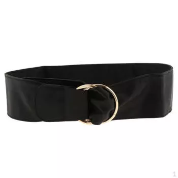 Ремень поясной из искусственной кожи в стиле ретро-бохо для женщин и девочек с декоративной двойной круглой пряжкой чёрный