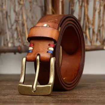 Ремень Retro Personality Trend с лазерной гравировкой, мужской, из натуральной кожи, первый слой, из воловьей кожи, с медной пряжкой, мужской, для джинсов, мужской 100cm