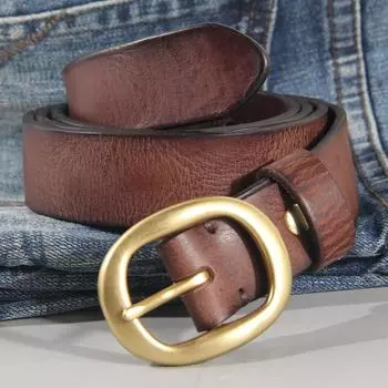 Ремень ручной работы из натуральной кожи, винтажный, повседневный, с пряжкой из чистой меди, женский, мягкий, из 100% натуральной кожи, дизайнерский ремень 95cm чёрный