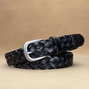 Ремень ручной работы с квадратной пряжкой для женщин, модный универсальный декоративный ремень для пальто и джинсов 90cm-120cm чёрный