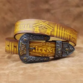 Ремень ручной работы в стиле ретро для мужчин из натуральной кожи с пряжкой-пряжкой для молодежи, ремень из натуральной коровьей кожи, повседневный ремень из натуральной коровьей кожи 105cm жёлтый