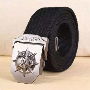 Ремень с автоматической пряжкой, утолщенный парусиновый ремень с черепом, мужской повседневный ремень 120cm хаки