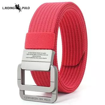 Ремень с двойной пряжкой из сплава, мужской, в корейском стиле, плетеный нейлоновый, спортивный, для улицы, для брюк, холщовый ремень 120cm красный