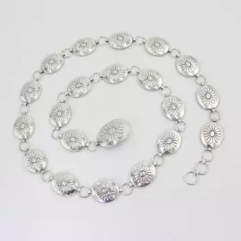 Ремень с крючком для регулировки, Цепочка на талию из овальных металлических звеньев, Женский винтажный декоративный ремень для платья цвета античного серебра серебряный