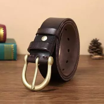 Ремень с латунной пряжкой, мужской кожаный ремень с пряжкой, первый слой из натуральной бычьей кожи, простой универсальный ретро-повседневный джинсовый ремень для молодежи 100cm
