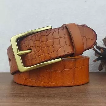 Ремень с медной пряжкой, мужской, из натуральной коровьей кожи, повседневный деловой, с узором под крокодила, кожаный ремень, модный повседневный ремень 105cm хаки