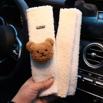 Ремень с милым медведем, чехол для автомобильного сиденья, мягкая лента с застежкой, плюшевое сиденье белый