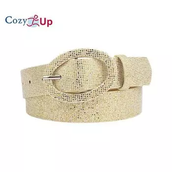 Ремень с овальной японской пряжкой, женский, с пайетками, в стиле ретро, с декоративными джинсами 106x3.7cm чёрный