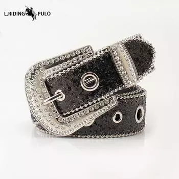 Ремень с пайетками Женский Высококачественные Аксессуары для Юбки Женский Ремень Модный Ремень со Стразами 110cm чёрный