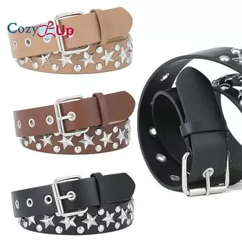 Ремень с пятиконечной звездой, заклепки, панк-украшение, джинсы, индивидуальный ремень для женщин 112x3.8cm чёрный