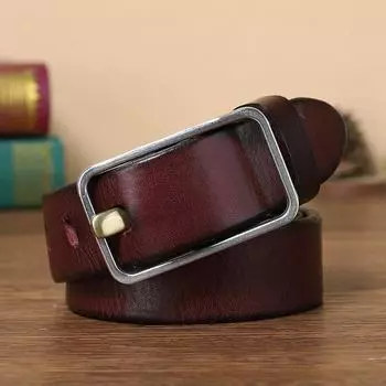 Ремень с пряжкой из нержавеющей стали, мужской кожаный утолщенный глянцевый первый слой из воловьей кожи, винтажный повседневный универсальный молодежный джинсовый ремень 100cm