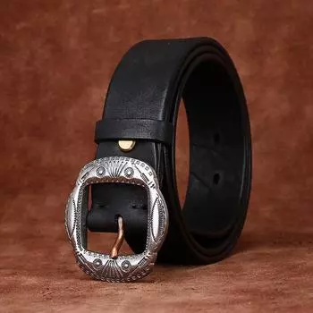 Ремень с пряжкой из нержавеющей стали в стиле ретро, мужской кожаный ремень с игольчатой пряжкой первого слоя из коровьей кожи, повседневный универсальный ремень для джинсов 100cm