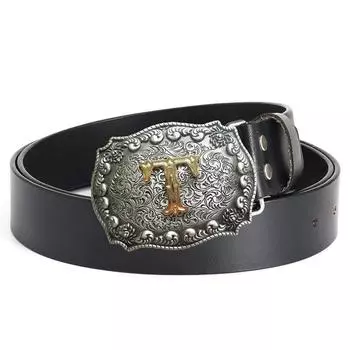 Ремень с пряжкой в виде буквы, мужской, цельный, из коровьей кожи, повседневный, ретро, с пряжкой в виде буквы, черный, декоративный, модный, широкий, для брюк, мужской ремень 100cm
