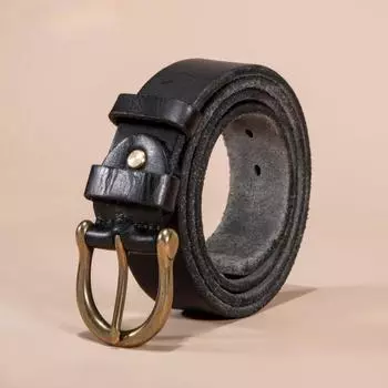 Ремень с пряжкой в виде подковы, мужской, из натуральной кожи, из натуральной коровьей кожи, универсальный, модный, ретро, повседневный, для джинсов 110cm-130cm чёрный