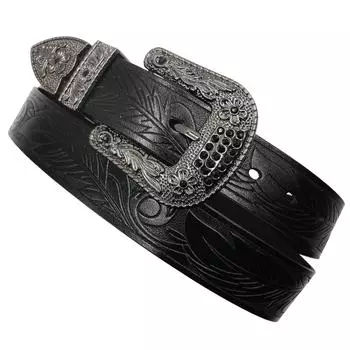 Ремень с тиснением в стиле ретро, мужской кожаный ремень, женский ремень из натуральной коровьей кожи с гравировкой, комплект из трех частей с пряжкой растительного дубления 105cm жёлтый