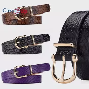 Ремень с узором змеи для женщин из искусственной кожи с декоративной золотой пряжкой, джинсовый ремень для женщин 107x2.8cm чёрный