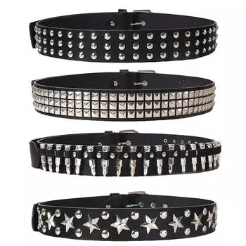Ремень с заклепками Black Spice Girl Punk Unisex Personality Male Female Pentagram Bullet Rivet Buckle Jeans Belt