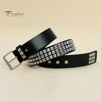 Ремень с заклепками в стиле панк-рок Ремень с заклепками Ремень с люверсами Квадратные заклепки Пирамидальные металлические вставки Регулируемые ремни Ремень из искусственной кожи 110cm E