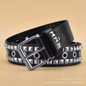 Ремень с заклепками в стиле панк-рок с пирамидкой и металлическими люверсами для джинсов унисекс 110cm; width 3.8cm чёрный