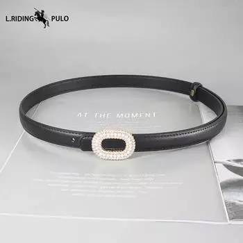 Ремень со стразами для женщин, Украшение из натуральной кожи для платья, Аксессуары высокого класса, Маленький черный ремень, Модный и универсальный 100cm чёрный