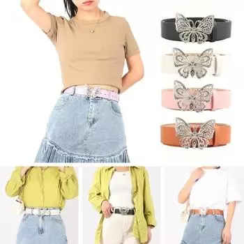 Ремень со стразами и бабочками, регулируемая длина, дизайн с несколькими отверстиями, женский пояс, однотонный ремень, аксессуары для костюма розовый