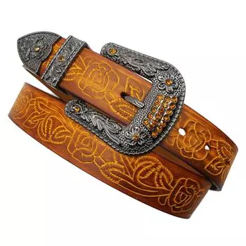 Ремень со стразами Y2K, материал первого слоя - западный стиль, оригинальный дизайн, европейский и американский дизайн Ins 105cm жёлтый