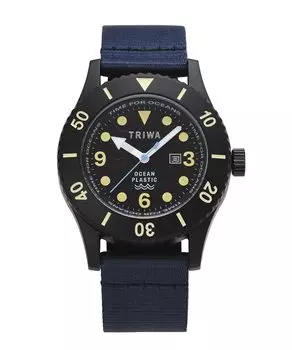 Ремень TRIWA Watch Campus Recycled Japan Navy x Black TIME FOR SUB OCEANS CAMP из переработанного морского пластика 10 ATM для мужчин и женщин (унисекс) синий