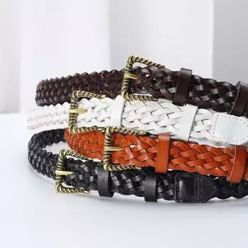 Ремень универсальный женский из кожи растительного дубления ручной работы с пряжкой без пробивных штифтов, повседневный ремень для джинсов 100cm коричневый