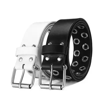 Ремень в стиле панк для мужчин и женщин с пряжкой, повседневный, с отделкой в виде полых воздушных глаз, с заклепками, инкрустированный Женский ремень 110cm белый