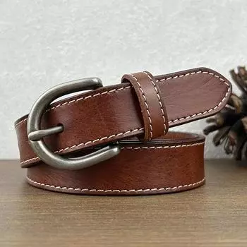 Ремень в стиле ретро для женщин, кожаный, повседневный, с пряжкой, для джинсов, первый слой, простой ремень из воловьей кожи, модный 80-100cm светло-коричневого