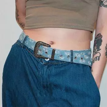 Ремень Y2K Denim Destruction Blue для женщин с ретро-барочным декором синий